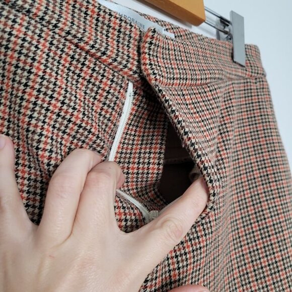 Vintage Tan & Orange Y2K Houndstooth Winter Flat 90s Front Straight Leg Pants 4 - Picture 8 of 13